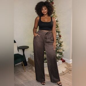 Banana Republic Sateen Wide Leg Geometric Printed Pants Color: Black/Brown